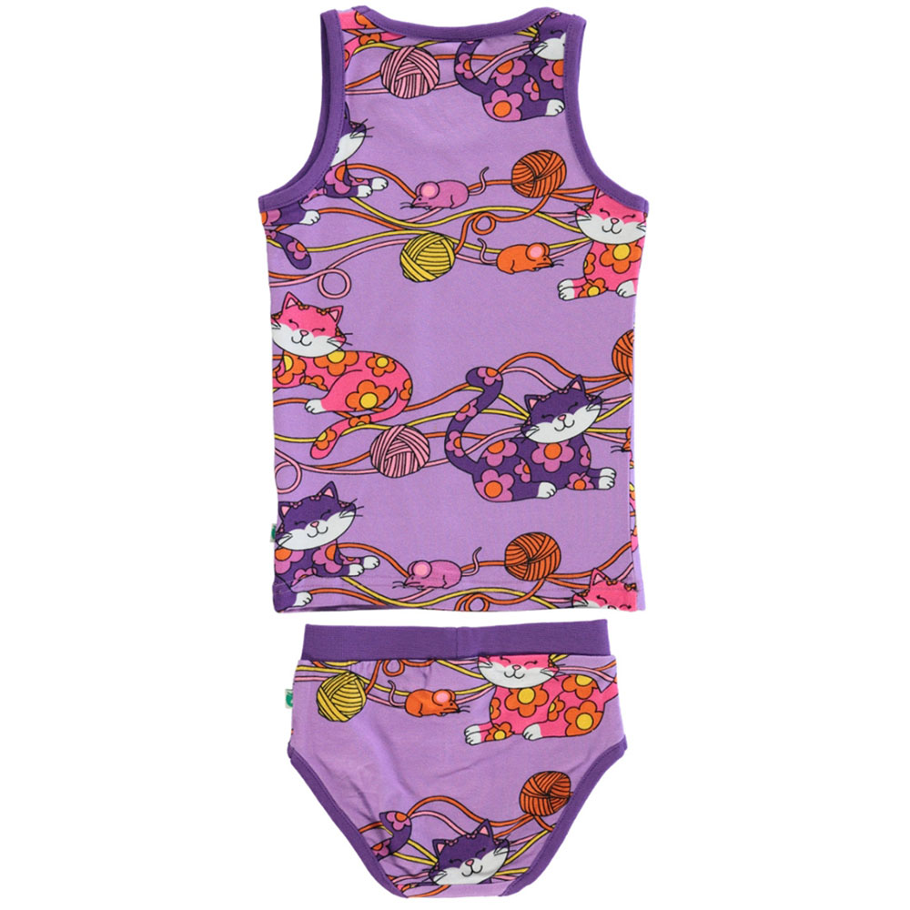 Smafolk Cats Print Vest & Underwear - Purple - 2 Pcs