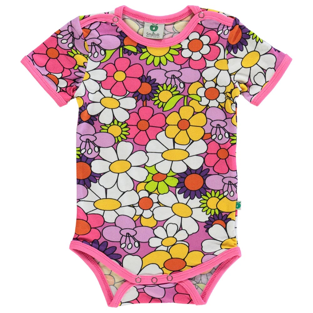 Smafolk Flower Print Short Sleeve Bodysuit - Pink
