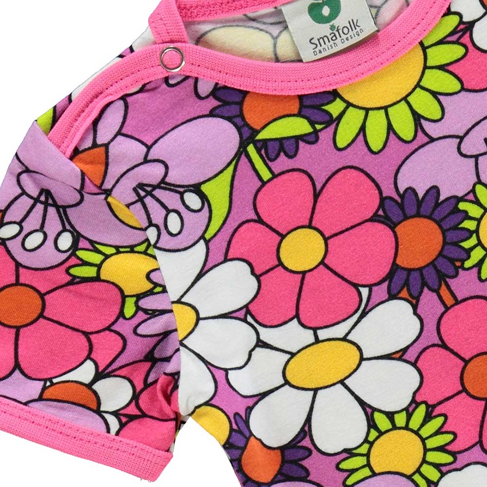 Smafolk Flower Print Short Sleeve Bodysuit - Pink