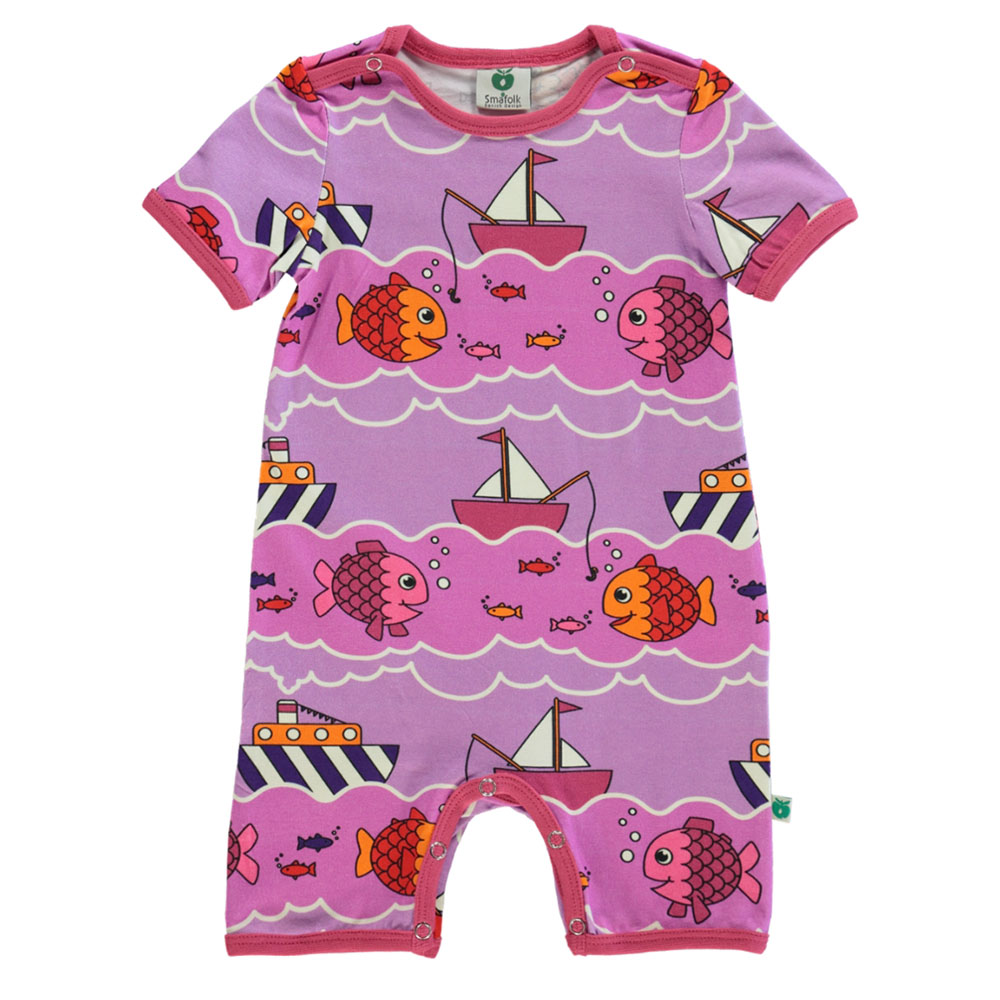 Smafolk Boat and Fish Print Short Sleeve Romper - Purple