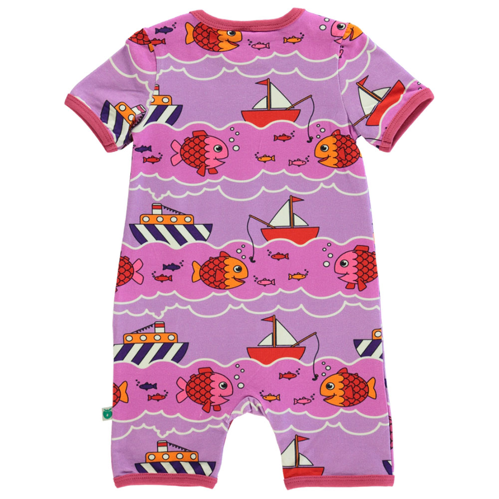 Smafolk Boat and Fish Print Short Sleeve Romper - Purple