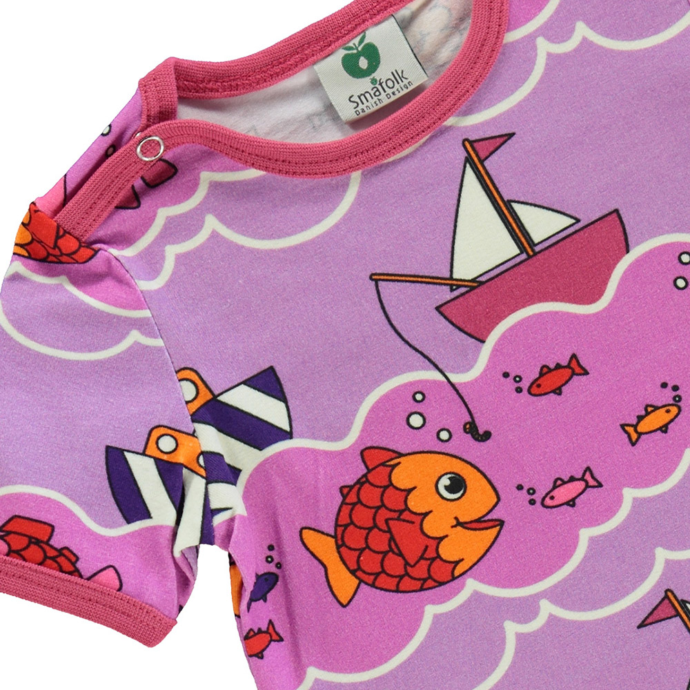 Smafolk Boat and Fish Print Short Sleeve Romper - Purple
