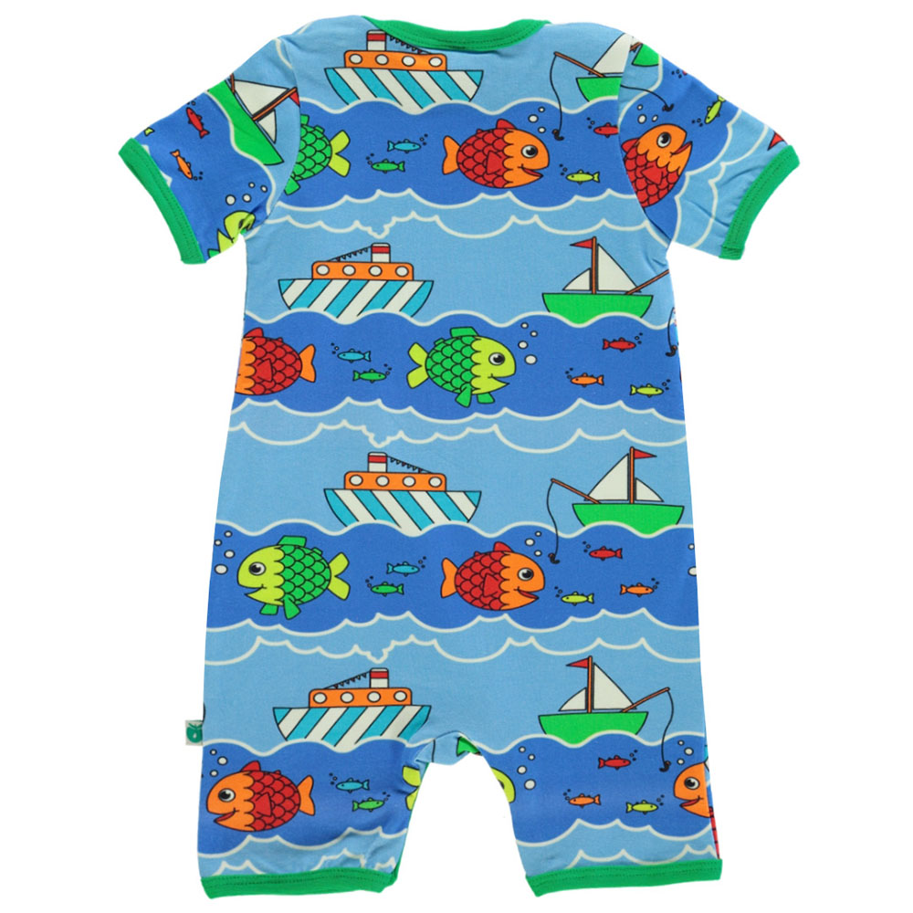 Smafolk Boat and Fish Print Short Sleeve Romper - Blue