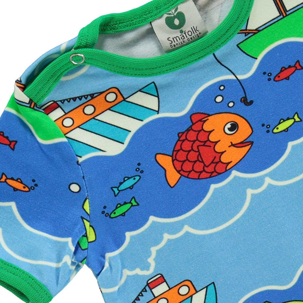 Smafolk Boat and Fish Print Short Sleeve Romper - Blue