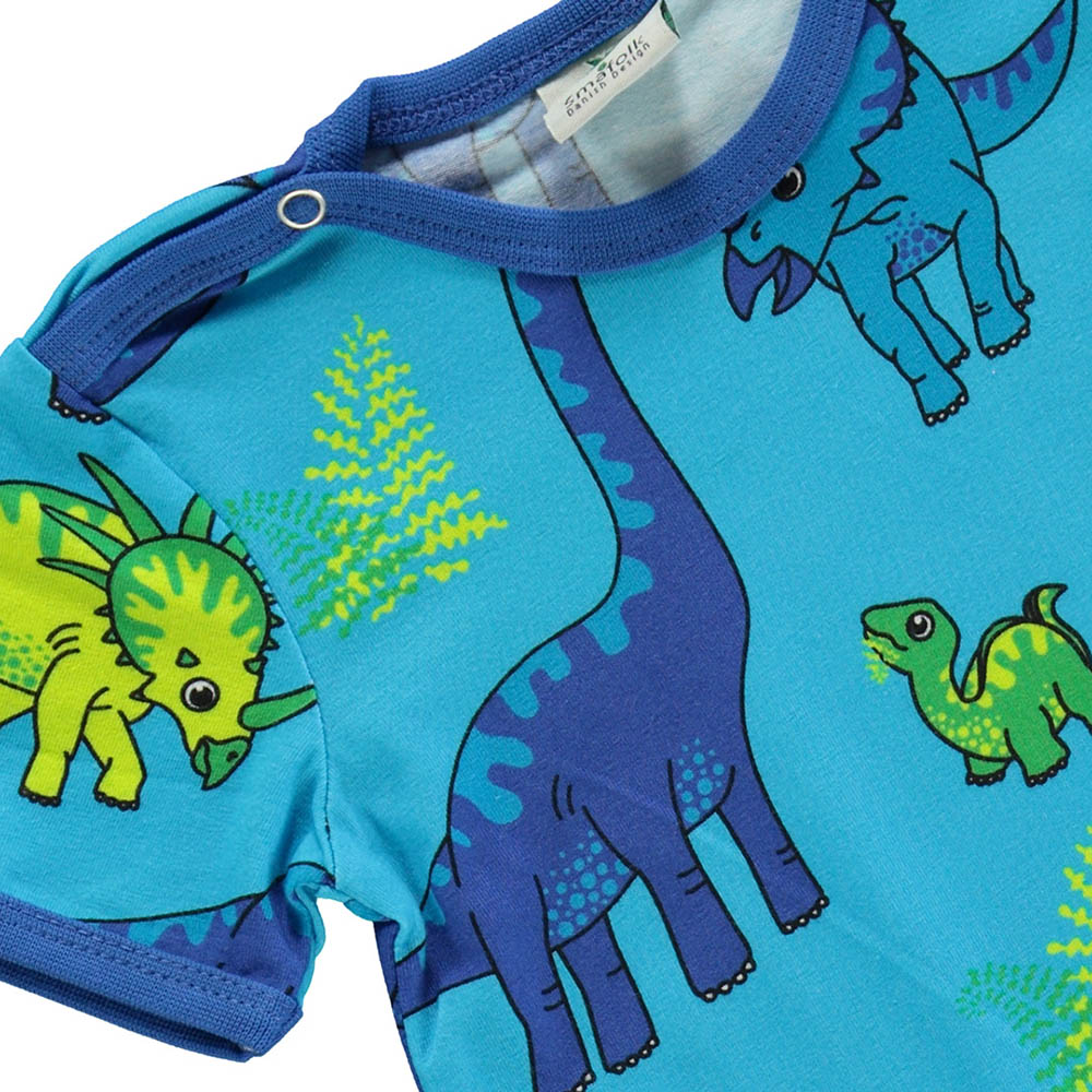 Smafolk Dinosaur Print Short Sleeve Romper - Blue