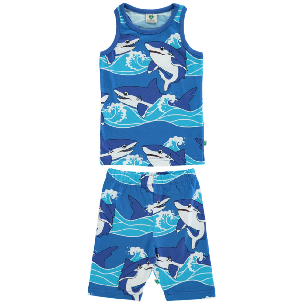 Smafolk Sharks Print Tank Top & Cycling Shorts - Blue - 2 Pcs