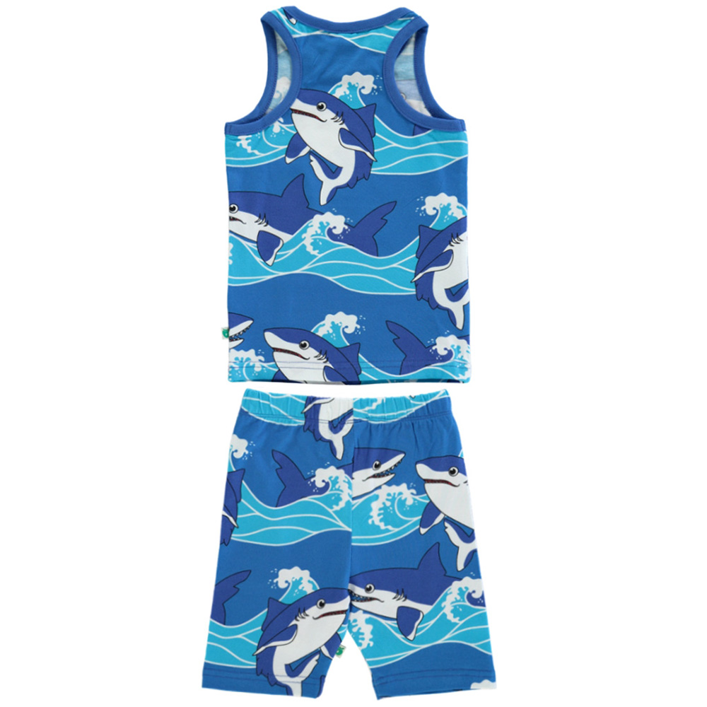 Smafolk Sharks Print Tank Top & Cycling Shorts - Blue - 2 Pcs