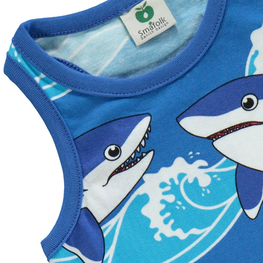 Smafolk Sharks Print Tank Top & Cycling Shorts - Blue - 2 Pcs