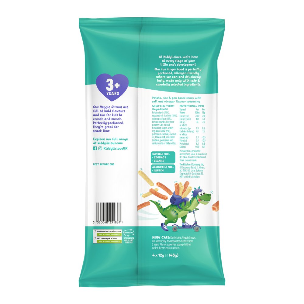 Kiddylicious - Salt And Vinegar Veggie Straws Kids Snack - 4pcs - 48g