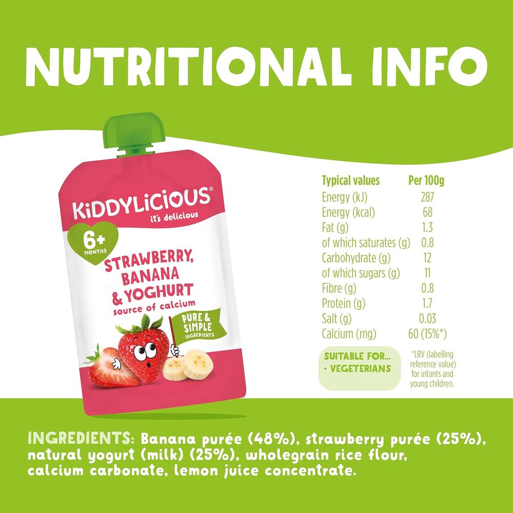 Kiddylicious - Strawberry, Banana And Yoghurt Baby Food Puree - 100 gm