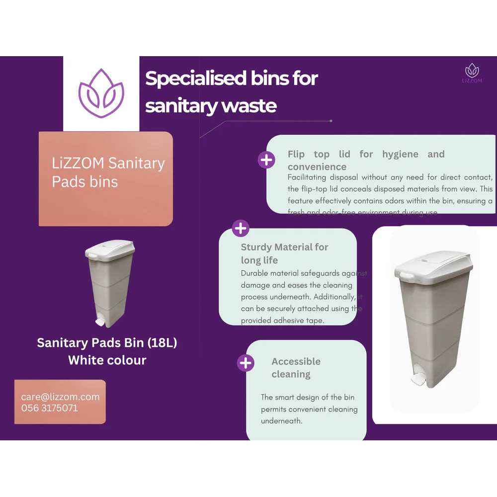 Lizzom - Sanitary Pads Bin - White - 18 L