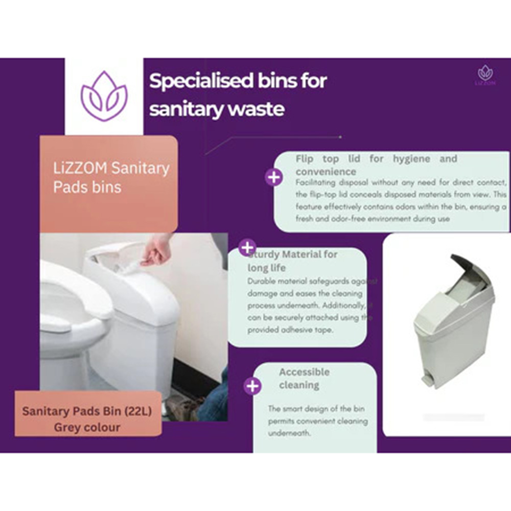 Lizzom - Sanitary Pads Bin - Grey - 22 L
