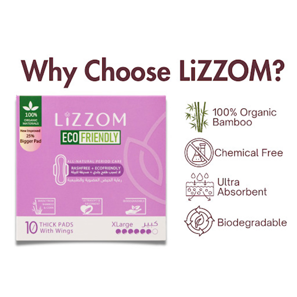 Lizzom - Organic Thick Night Pads - XL - Pack of 2 - 20 Pcs