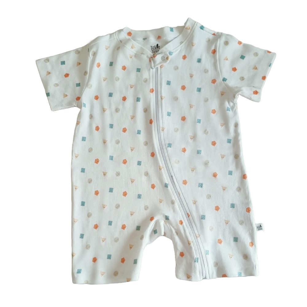 Tickle Tickle Snuggle Snapes Organic Short Zip Playsuit - White