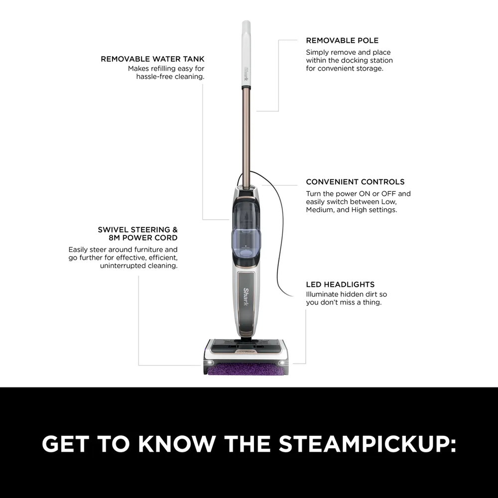 Shark - Steam Pickup 3-In-1 Steam Mop For Hard Floors - White