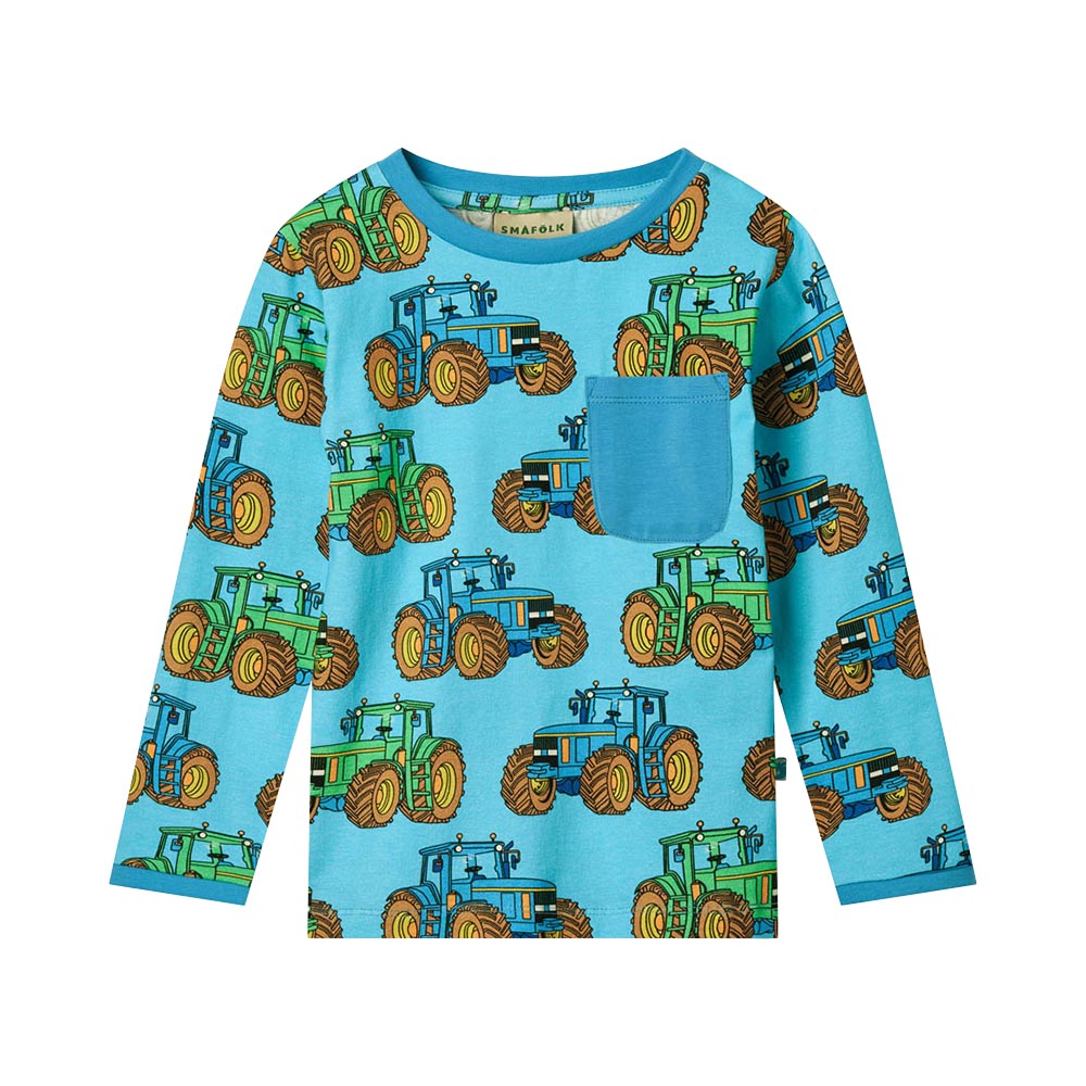 Smafolk Tractors Print Long Sleeve T-Shirt - Blue