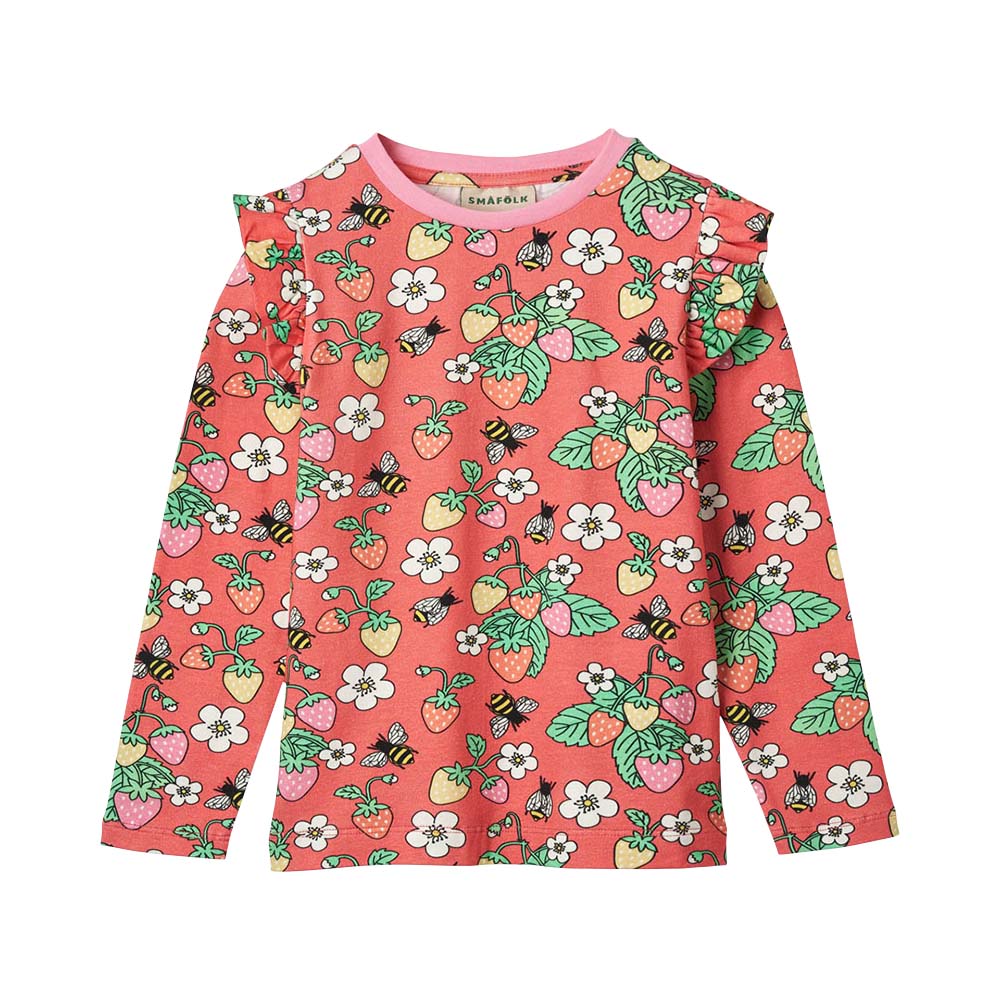 Smafolk Strawberries Print Long Sleeve T-Shirt Dark - Pink