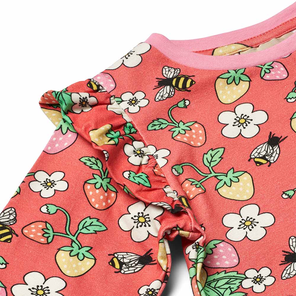 Smafolk Strawberries Print Long Sleeve T-Shirt Dark - Pink
