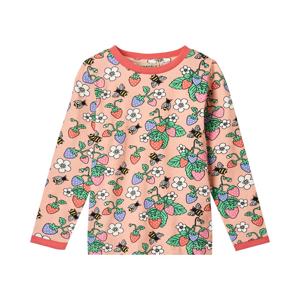 Smafolk Strawberries Print Long Sleeve T-Shirt - Pink