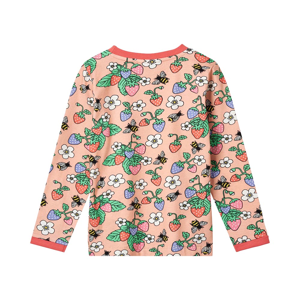 Smafolk Strawberries Print Long Sleeve T-Shirt - Pink