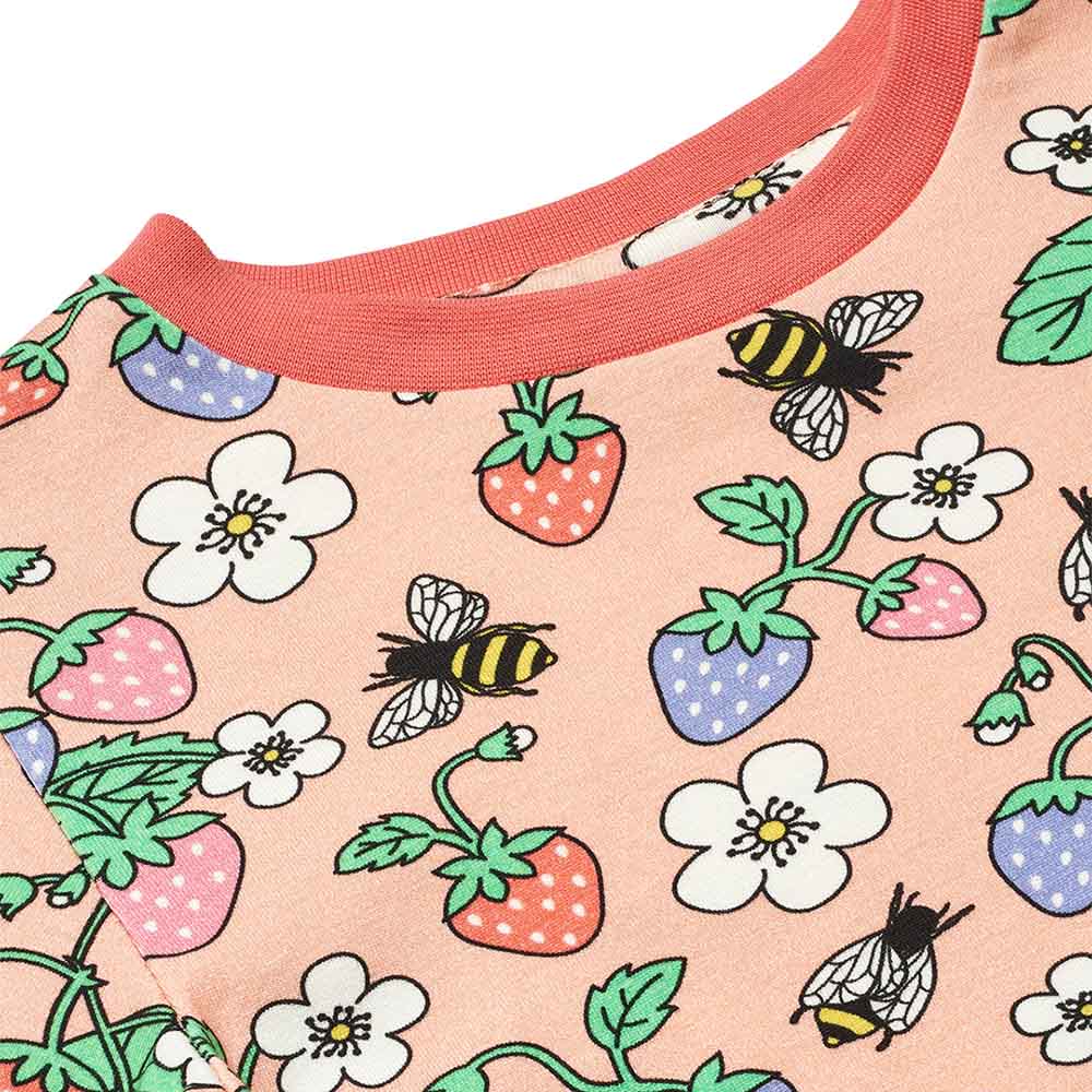 Smafolk Strawberries Print Long Sleeve T-Shirt - Pink