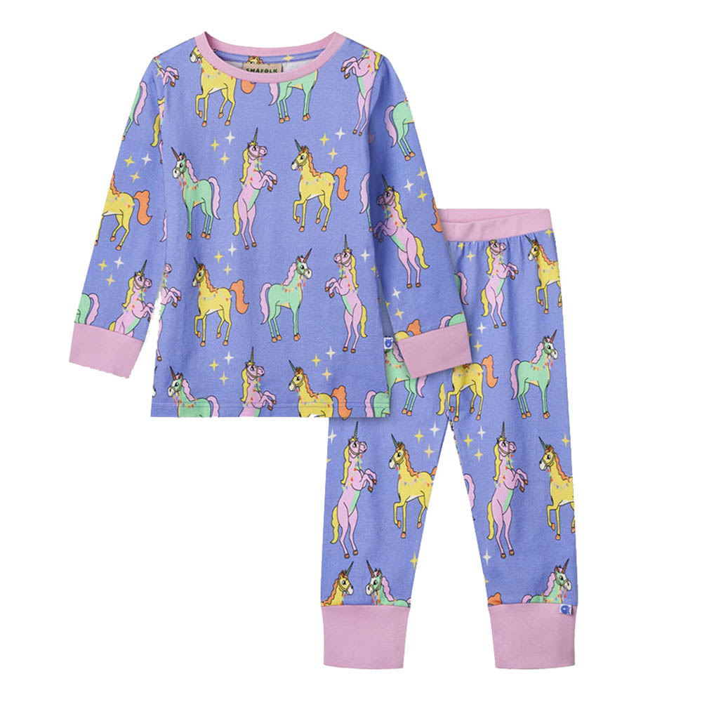 Smafolk Unicorns Print Nightsuit - Purple - 2 Pcs