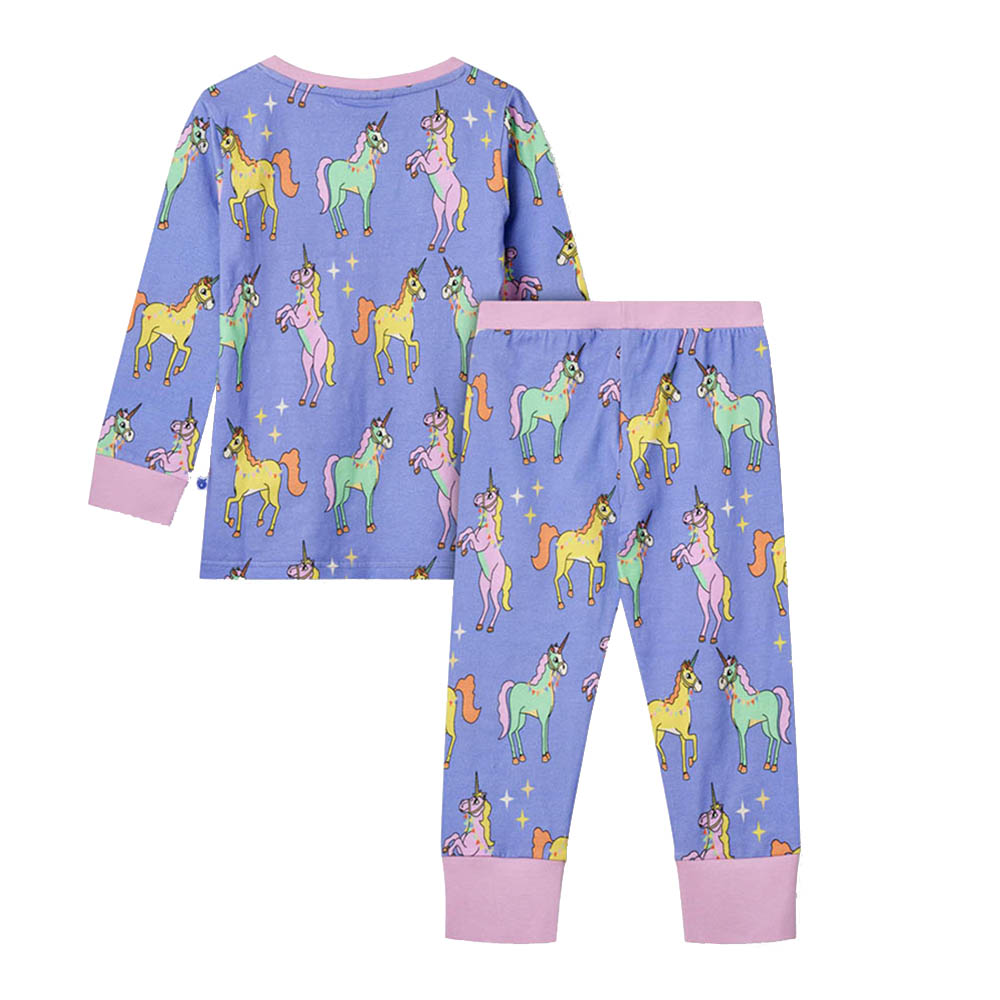 Smafolk Unicorns Print Nightsuit - Purple - 2 Pcs