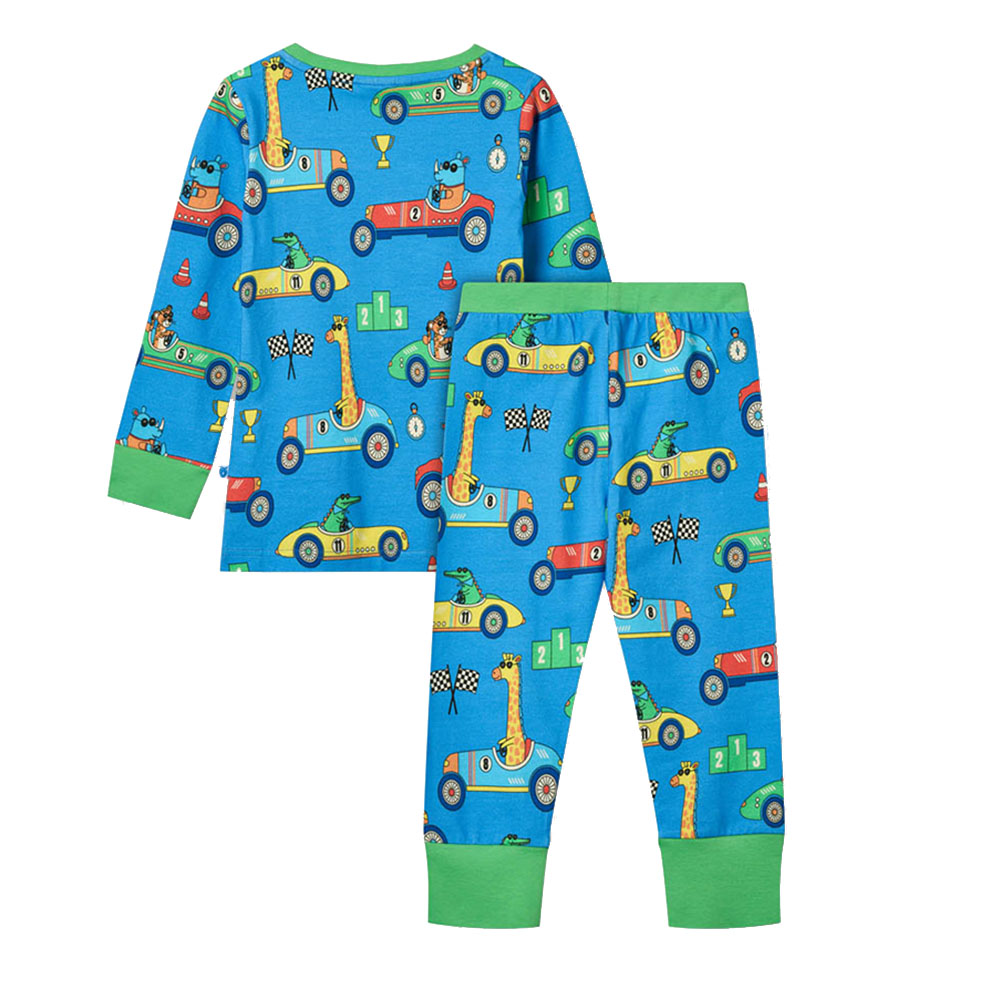 Smafolk Race Cars Print Nightsuit - Blue - 2 Pcs