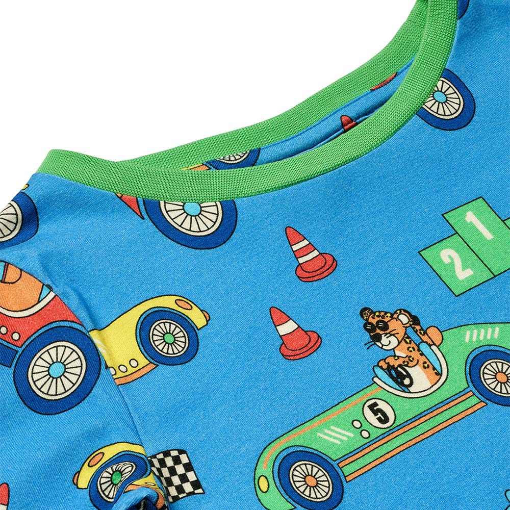 Smafolk Race Cars Print Nightsuit - Blue - 2 Pcs