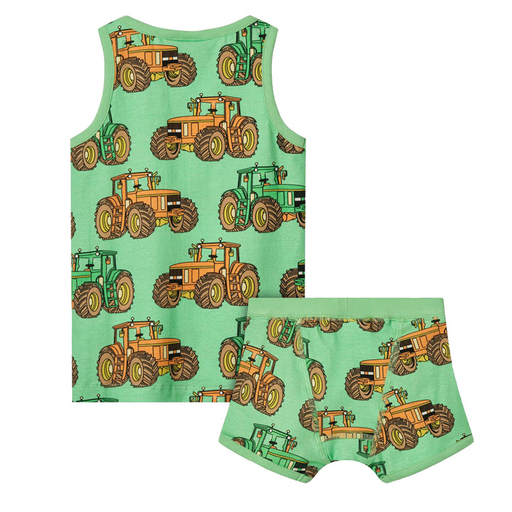 Smafolk Tractors Print Sleeveless T-Shirt & Underwear - Green - 2 Pcs