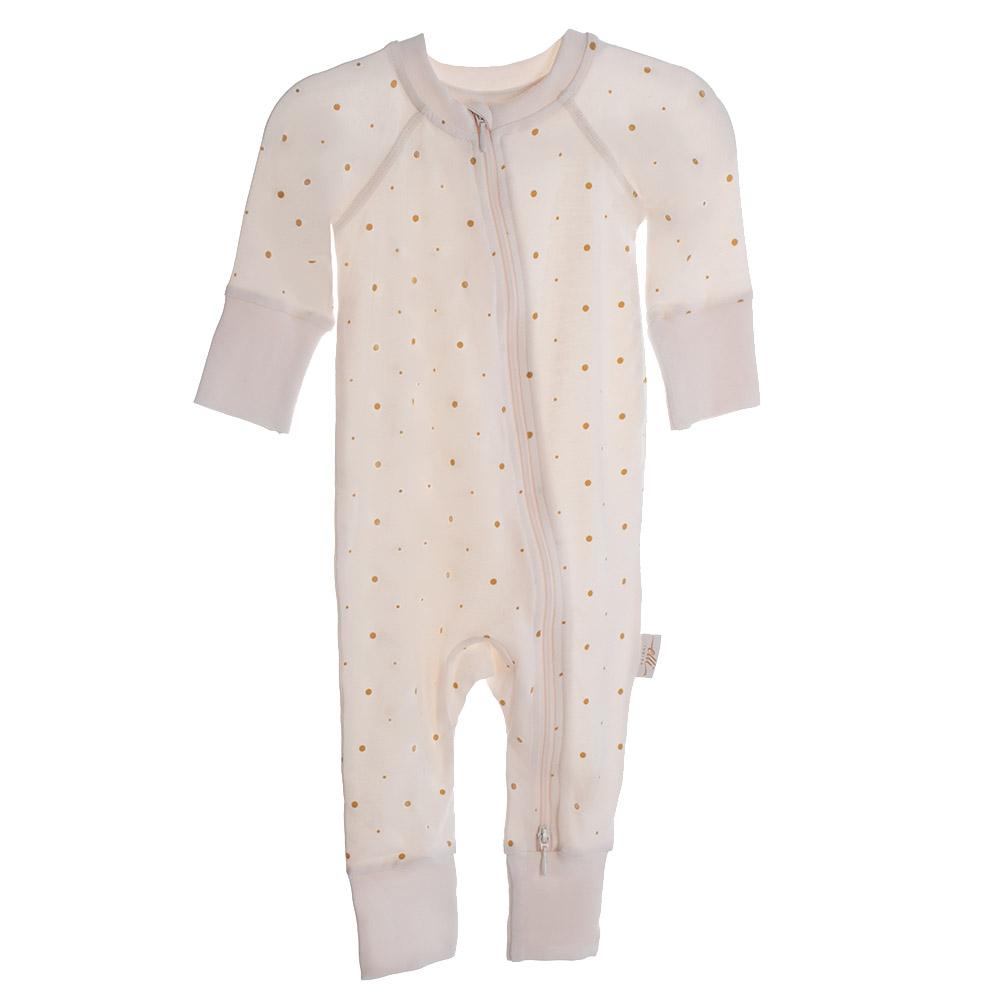 Elli Junior Bamboo Two Way Zip Pyjamas with Golden Dots - Beige