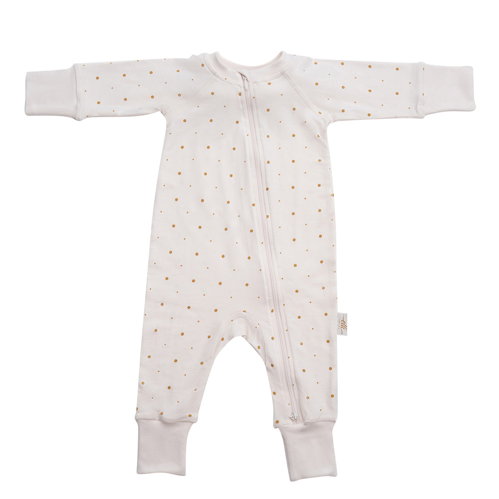 Elli Junior Bamboo Two Way Zip Pyjamas with Golden Dots - Beige