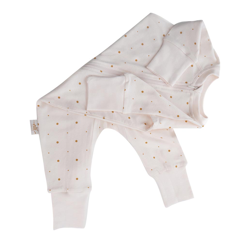 Elli Junior Bamboo Two Way Zip Pyjamas with Golden Dots - Beige