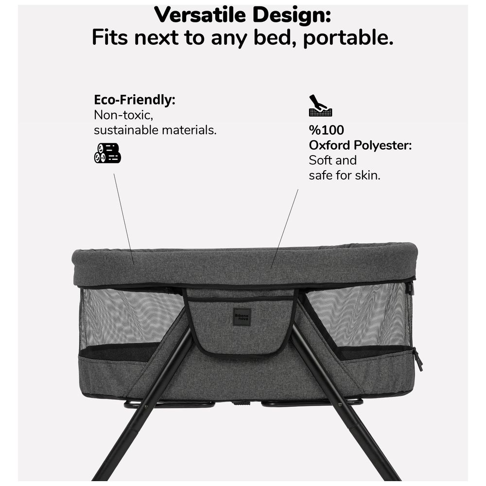 Bibena Nova - Aluminum 2in1 Folding Bassinet & Bed - Black