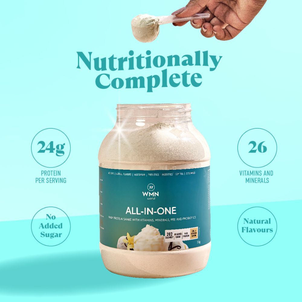 WMN World - All-In-One Meal Replacement Supplement With Vitamins & Prebiotics - Vanilla Ice Cream Flavour 1Kg