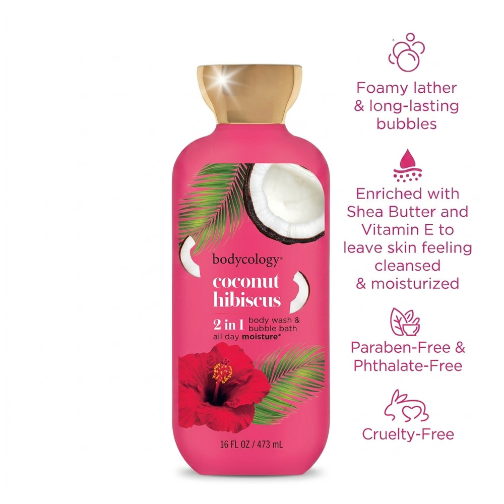 Bodycology - 2-In-1 Body Wash And Bubble Bath - Coconut Hibiscus - 473 ml
