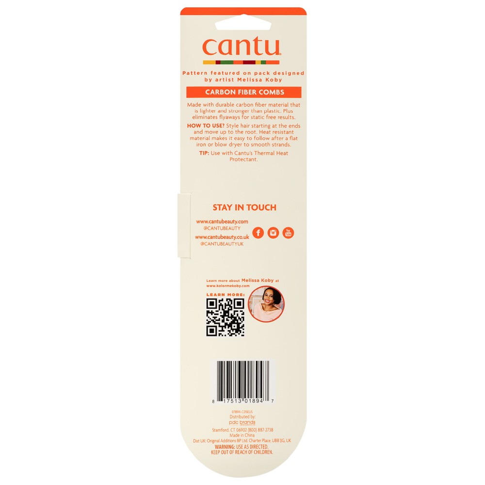 Cantu - Style Heat And Chemical Resistant Carbon Fiber Comb - Black