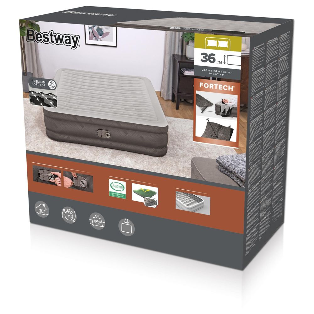 Bestway - Fortech Air Mattress With Built-In AC Pump - Grey - Queen