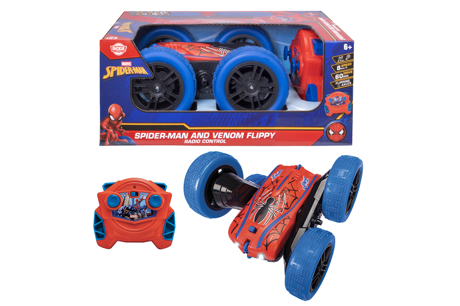 Dickie - 2-In-1 Spider-Man & Venom Flippy RC Stunt Car - Multicolor