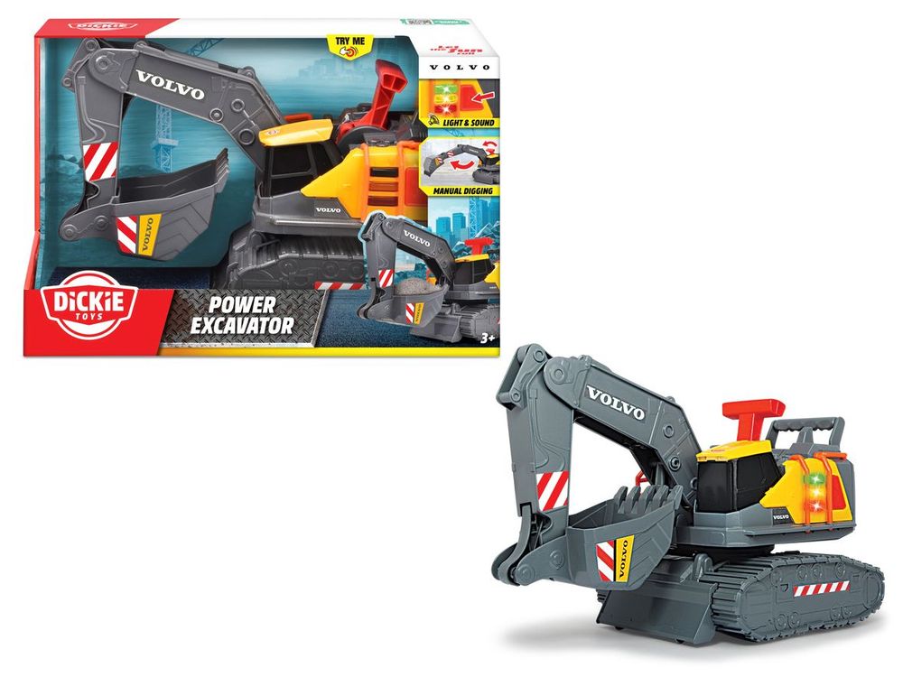 Dickie - Volvo Power Excavator With Light & Sound - Yellow/Grey