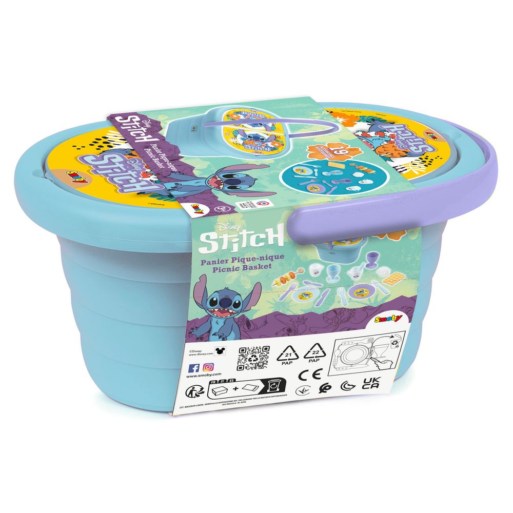 Smoby - Disney Stitch Picnic Basket Pretend Playset - Multicolor - 19 Pcs