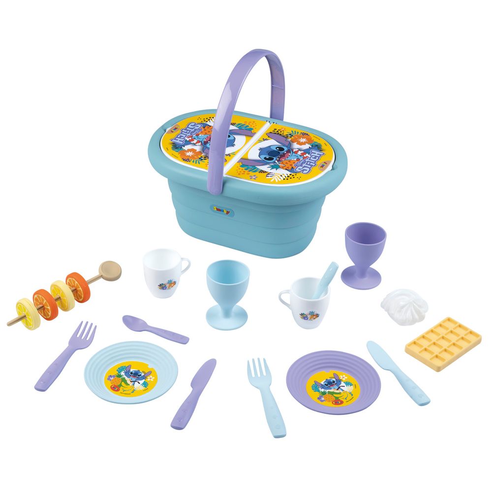 Smoby - Disney Stitch Picnic Basket Pretend Playset - Multicolor - 19 Pcs
