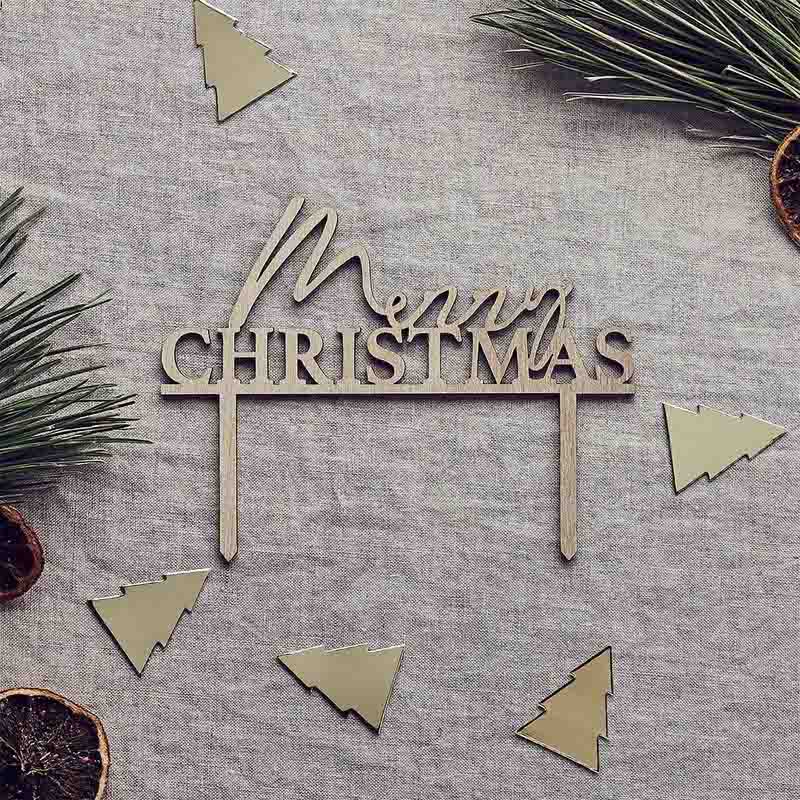 هوتي بالو - زينة كيك علوية خشبية Merry Christmas