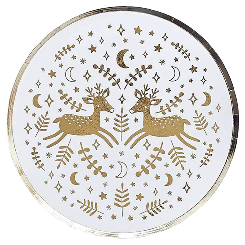 Hootyballoo - Reindeer Gold Foil Paper Plates - 8pcs