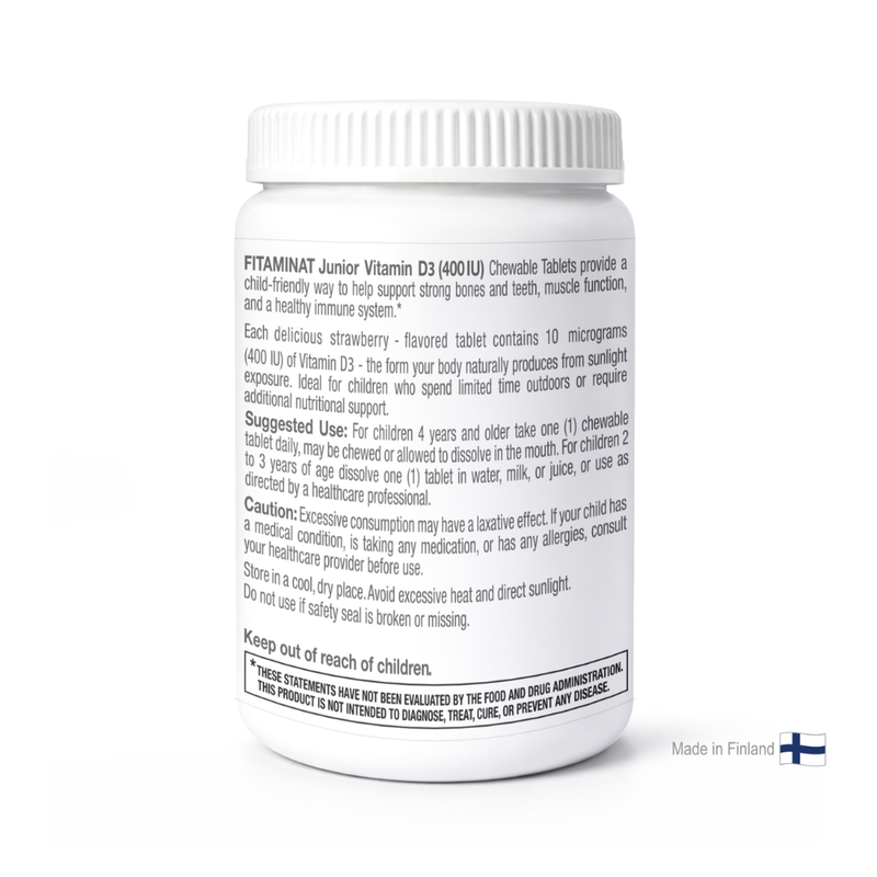 Fitaminat - Junior Vitamin D3 Chewable Tablets - 400 Iu - Strawberry - 100 Pcs