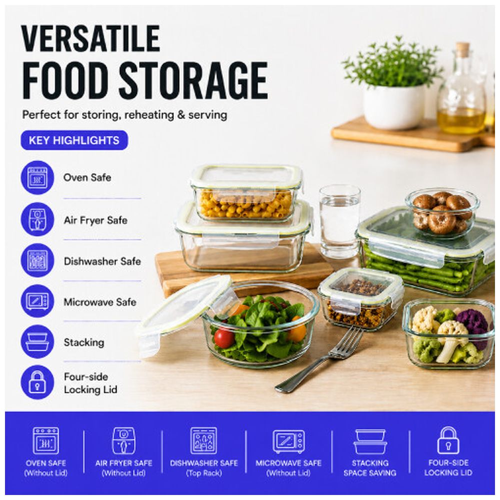 Locknlock - Fresh Oven-Safe Rectangular Glass Container Set - Clear - 15 Pcs