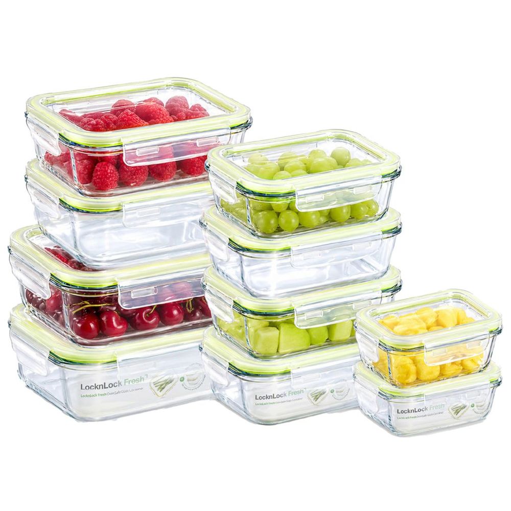 Locknlock - Fresh Oven-Safe Rectangular Glass Container Set - Clear - 10 Pcs