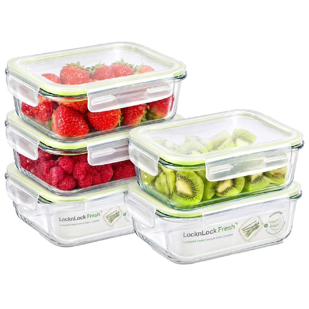 Locknlock - Fresh Oven-Safe Rectangular Glass Container Set - Clear - 5 Pcs - 1.04 L