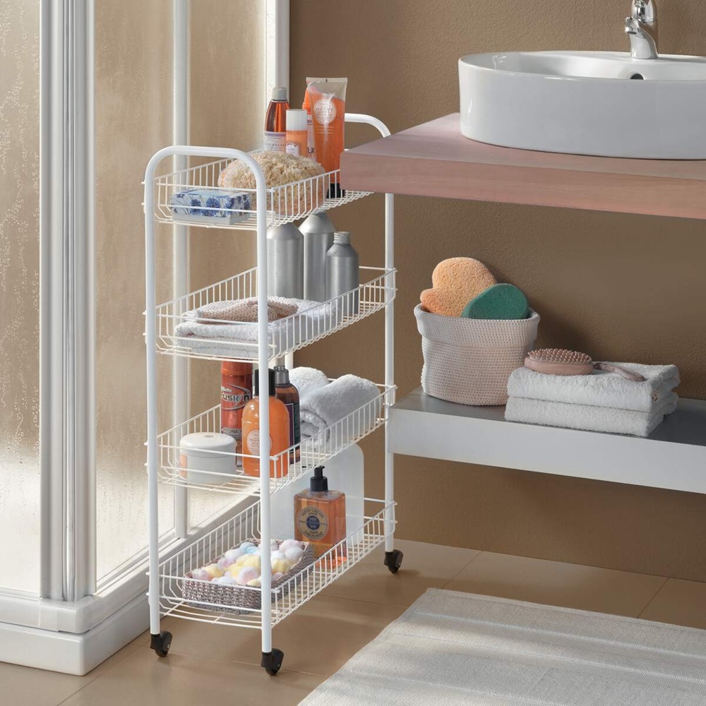 Metaltex - Snello 4 Layer Multi Purpose Cart - 4 Tier Rolling Storage Trolley With 360 Spinner Wheels - Easy Assembly - Ldpe Plastic Coating