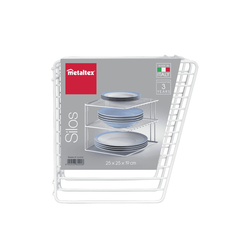 Metaltex - Corner Rack Silos - 2 Tier Plate And Bowl Organizer - Space Saving Corner Cabinet Insert - Sturdy Coated Wire - Made In Italy